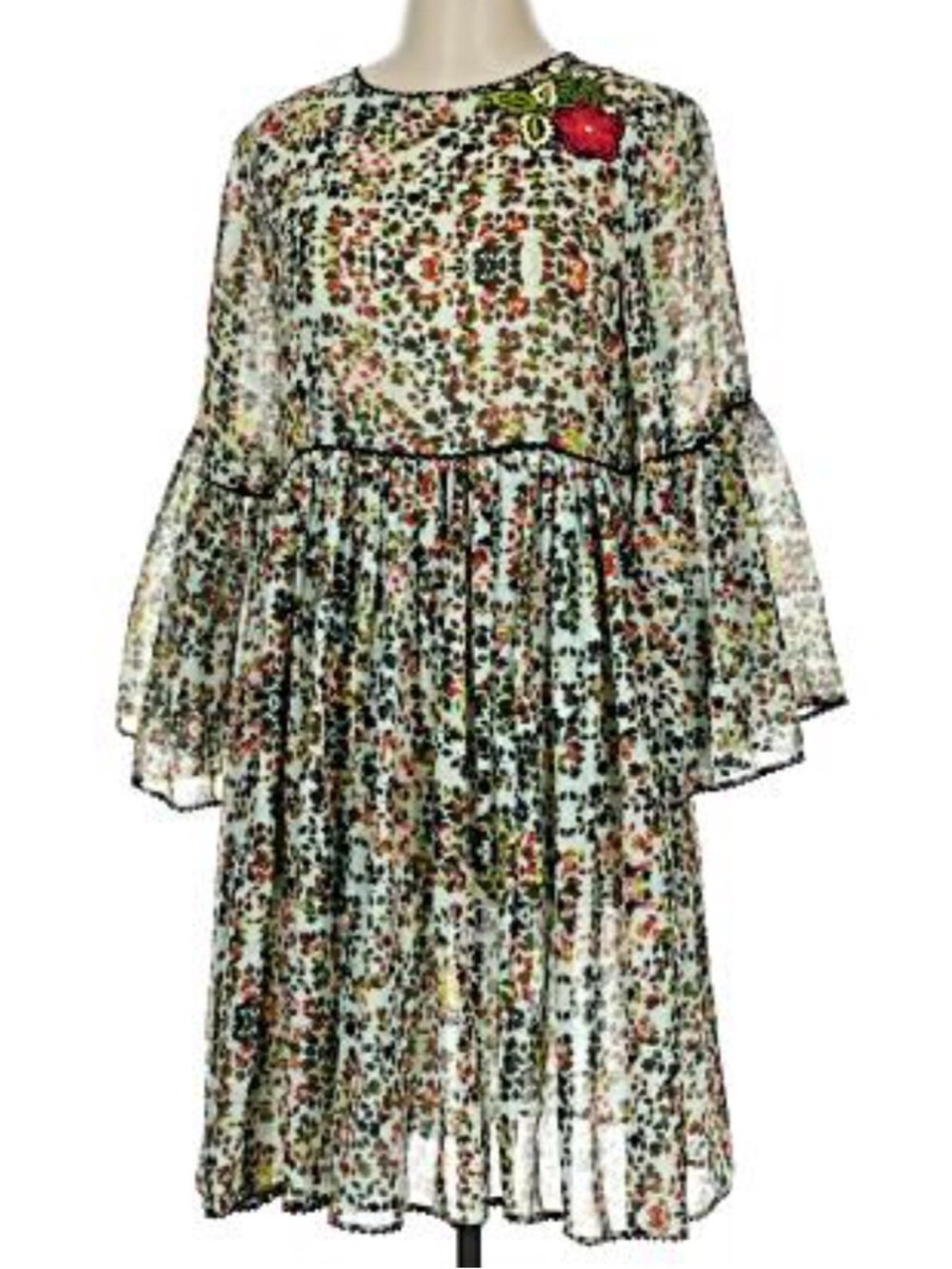 Bhanu by Jyoti Floral Sheer Dress Bell Sleeve Boho Romantic Size 10 - Picture 8 of 10